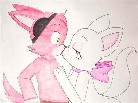 foxy and mangle fanart|foxy and mangle kissing.